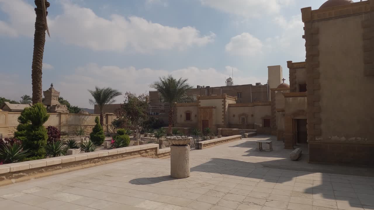 Outdoors panning view of Coptic, Cairo, Egypt