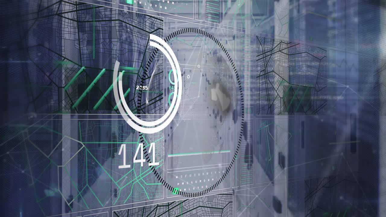 animación del procesamiento de datos a través de servidores informáticos