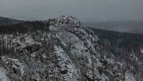 snowy mountain peak of lac a l'empeche in canada - aerial shot