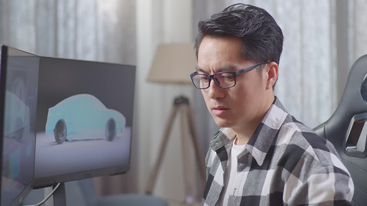 3d 자동차 디자이너가 허리 통증을 경험합니다.