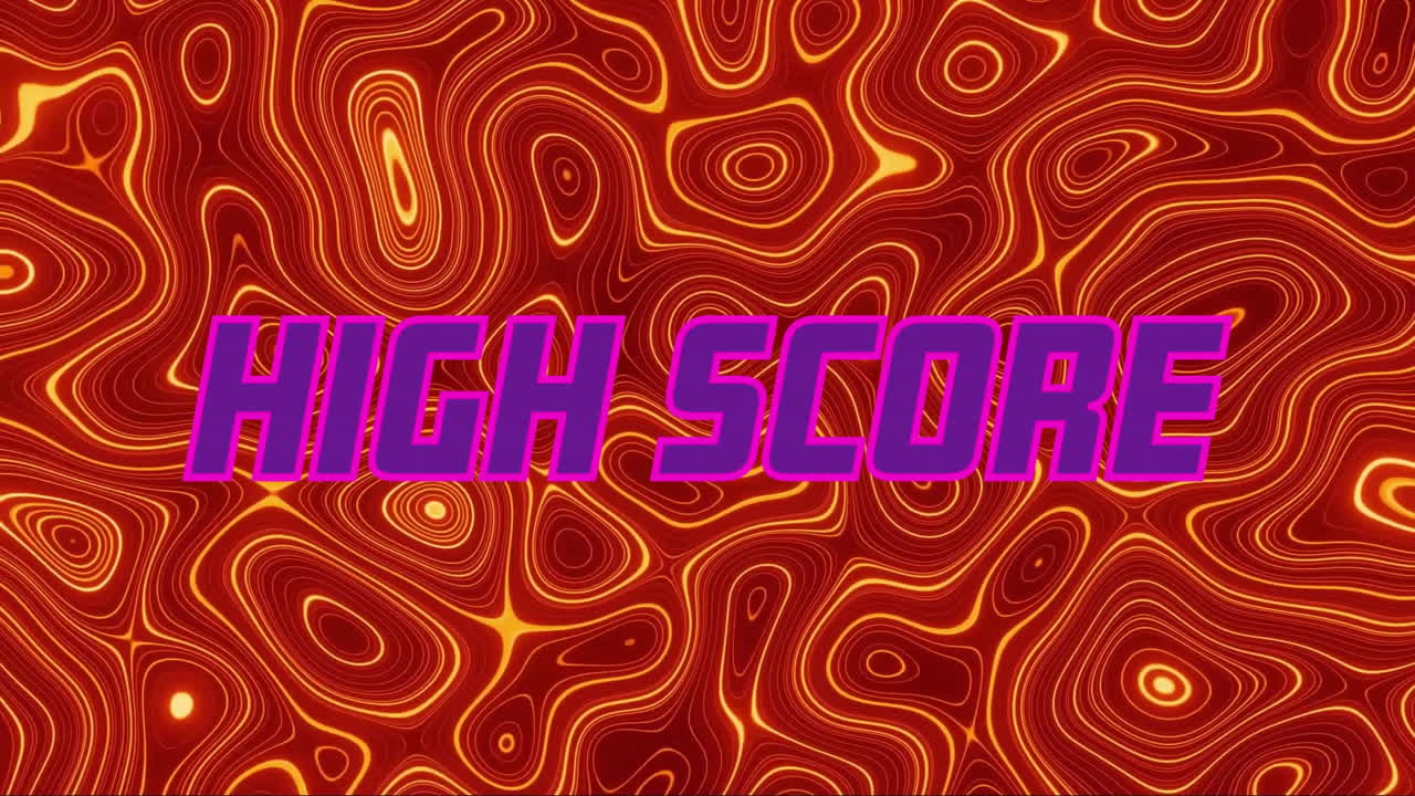 Animation of high score text over yellow lines on red background