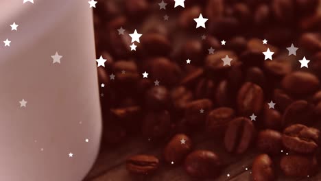 Animation-Von-Sternen,-Die-Zu-Weihnachten-über-Kaffee-Fallen