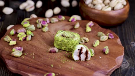 fresh turkish delight with crushed pistachios and chocolate