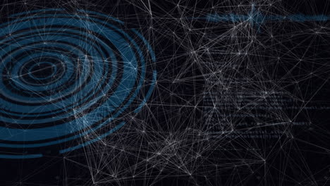 animación de la red de conexiones, procesamiento de datos con escaneo de alcance