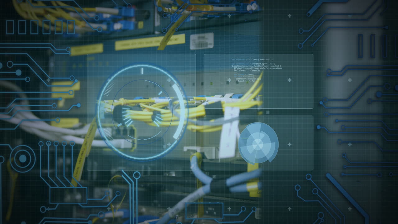 animación del procesamiento de datos a través de cables de computadora