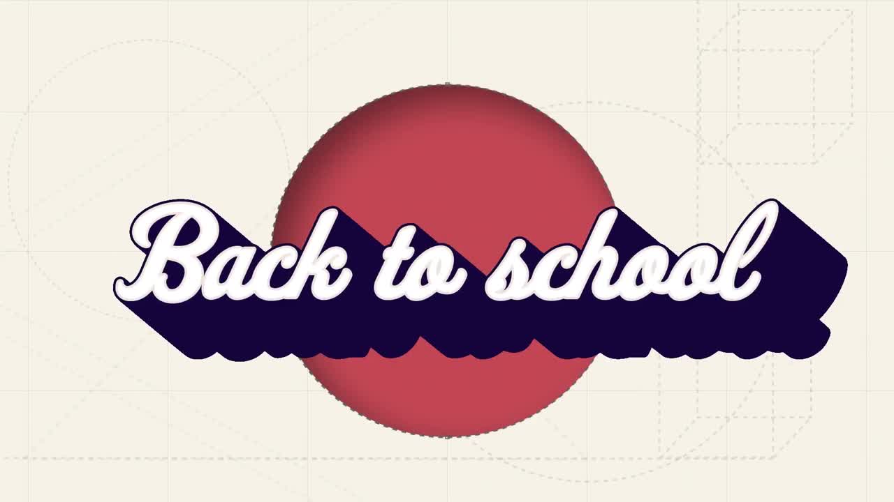 은 원 위에 학교로 돌아가는 텍스트의 애니메이션