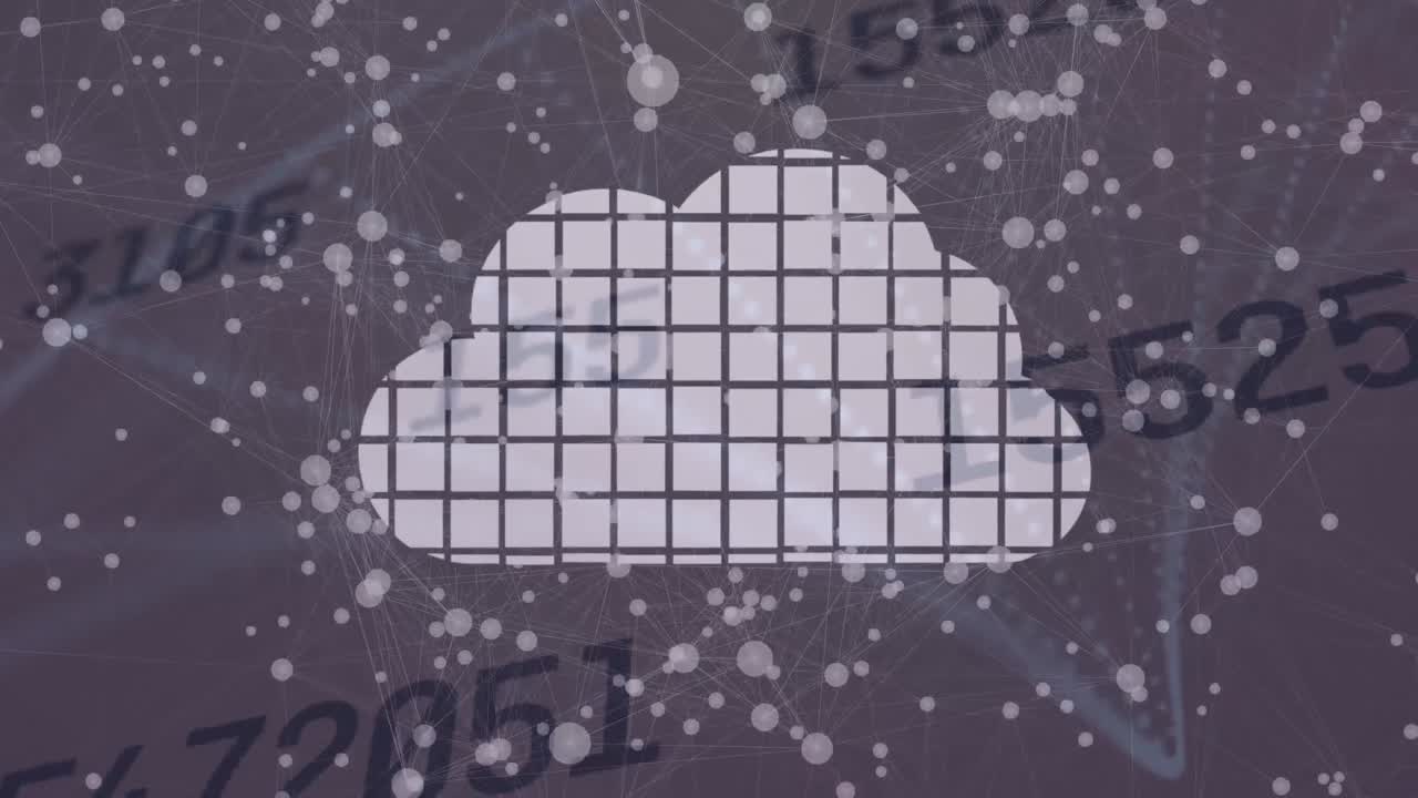 animazione del cloud digitale e della rete di connessioni con numeri che cambiano