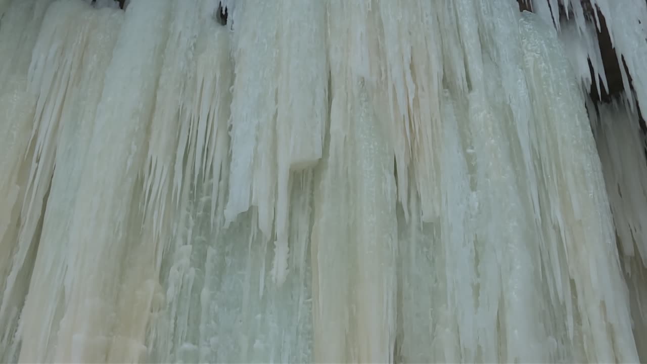 Scenic View Of Rock River Canyon Ice Caves Winter Attraction In The Upper Peninsula Of Michigan. Tracking Shot