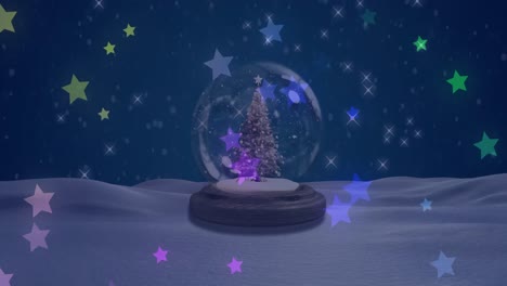 animación de estrellas cayendo sobre el globo de nieve en un fondo oscuro