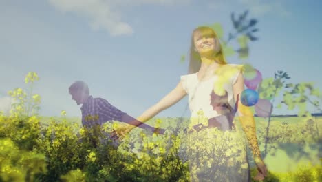 Woman-walking-in-the-flower-garden