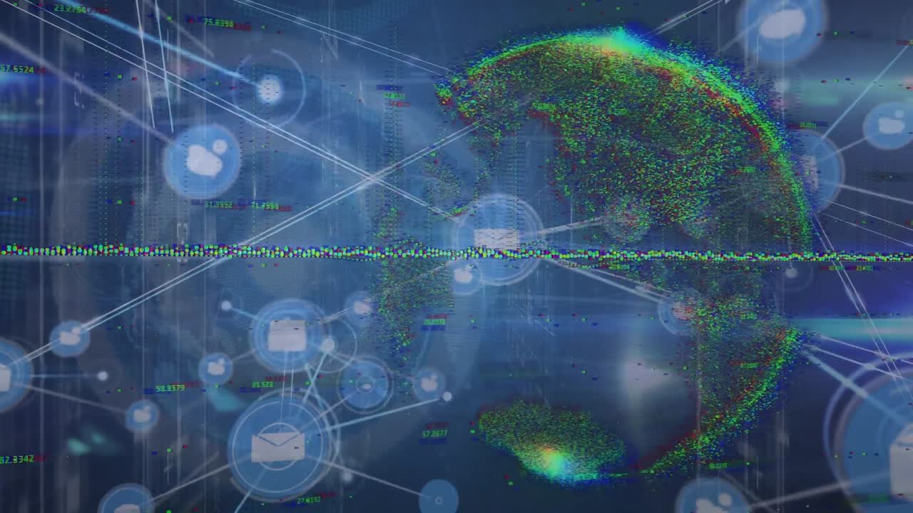 데이터 처리를 통해 연결 네트워크의 애니메이션과 검은색 배경에 지구