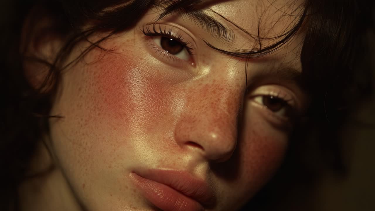 A Captivating Transition: The Subtle Changes in Expression and Light Exploring the Captivating Beauty of Youthful Features in a Reflective Moment