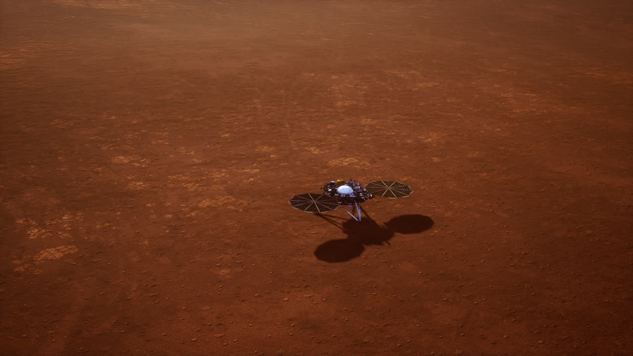 Insight Mars exploring the surface of red planet. Elements furnished by NASA.