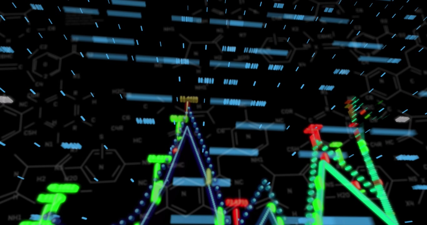 Animation of data processing over black background