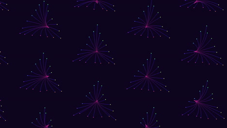 Neon triangles pattern in symmetry rows with neon color on dark space