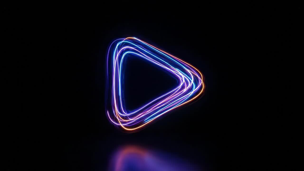 Abstract Glowing Play Button Icon with Colorful Light Trails