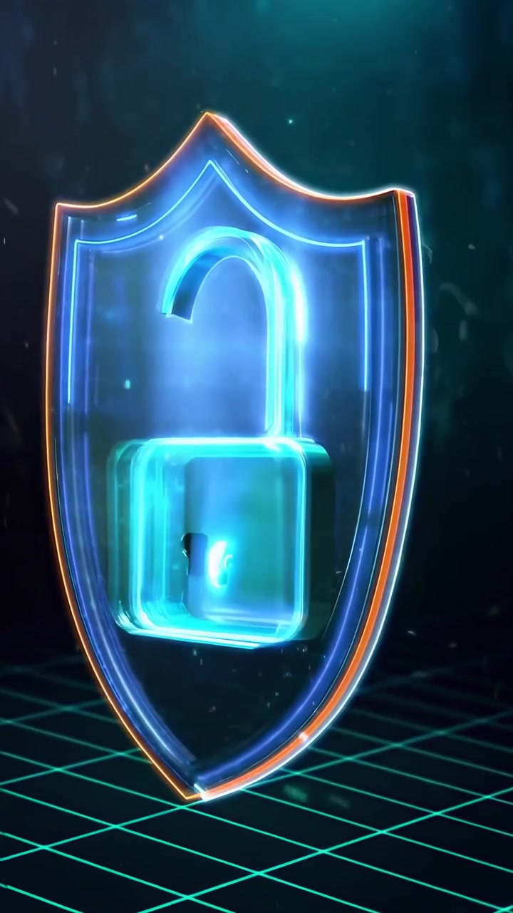 Futuristic Shield and Padlock Symbolizing Cybersecurity