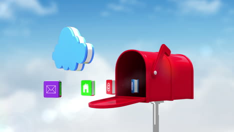 iconos de internet en el buzón de correo en un fondo nublado