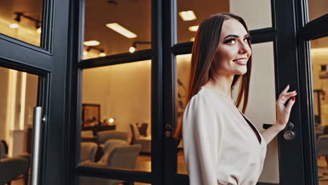 woman leaving a beauty salon