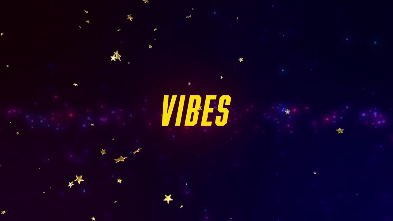 animación de vibraciones texto sobre las estrellas que caen sobre fondo azul