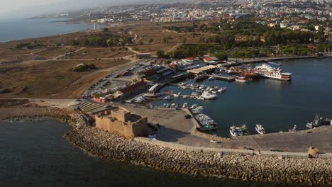 aerial shots of the historical port of paphos, cyprus