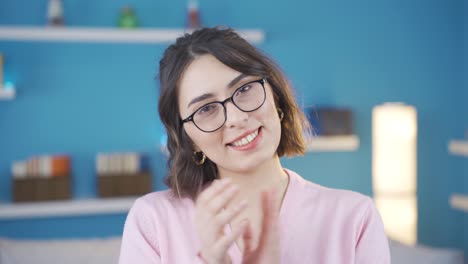 Young-woman-congratulates,-applauds.