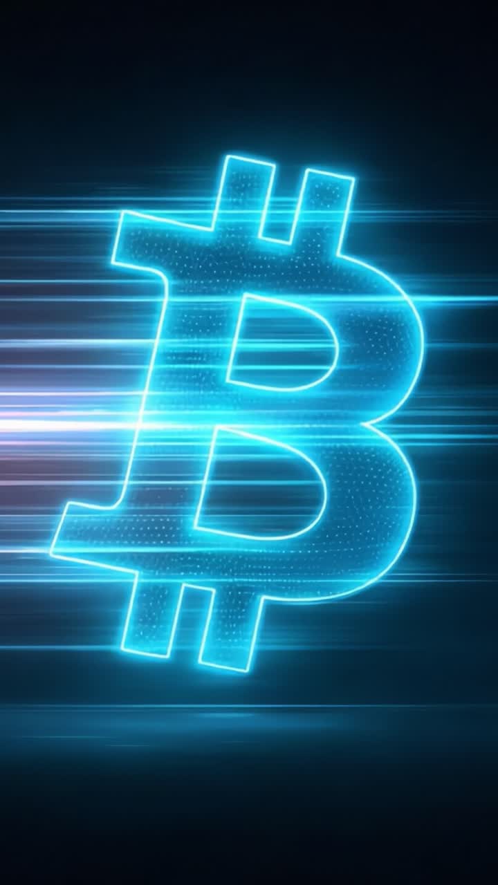 Uma imagem impressionante de um logo do Bitcoin brilhante com rastros de luz dinâmicos, representando a velocidade e a inovação da criptomoeda em um mundo digital