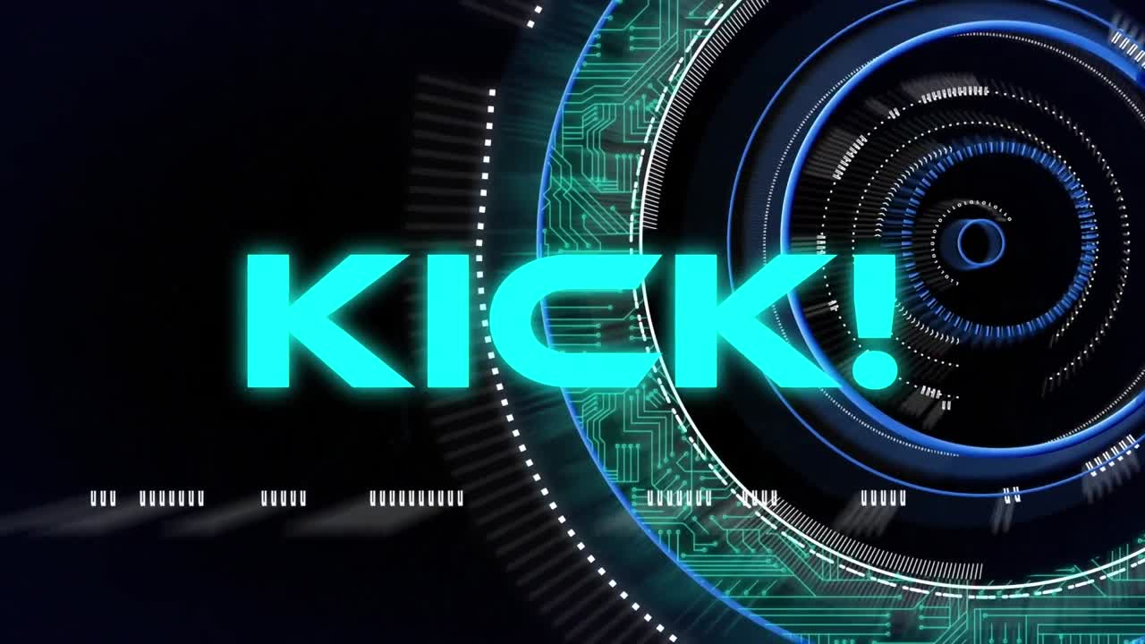 검은 바탕에 키크 텍스트와 스 ⁇  스캐닝의 애니메이션