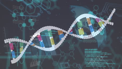dna strand with binary coding, processing scientific data in animation style