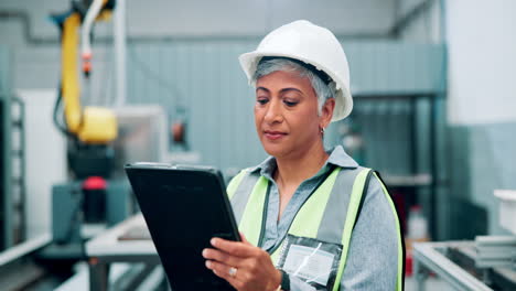 female engineer working with tablet in a manufacturing facility