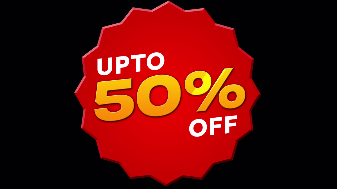 Red Starburst with Upto 50% Off Discount Text