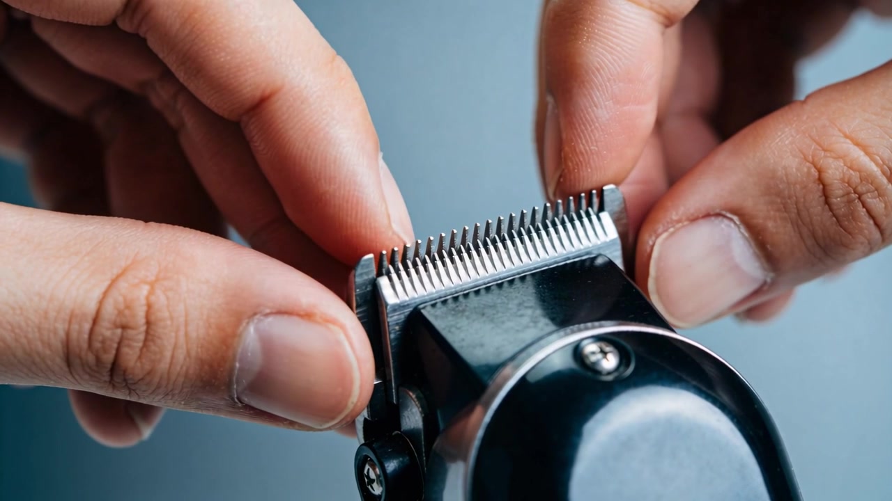 Afstelhendel indrukkend, kappershanden stellen tondeusemesjes af op tafelblad voor uitlijning.