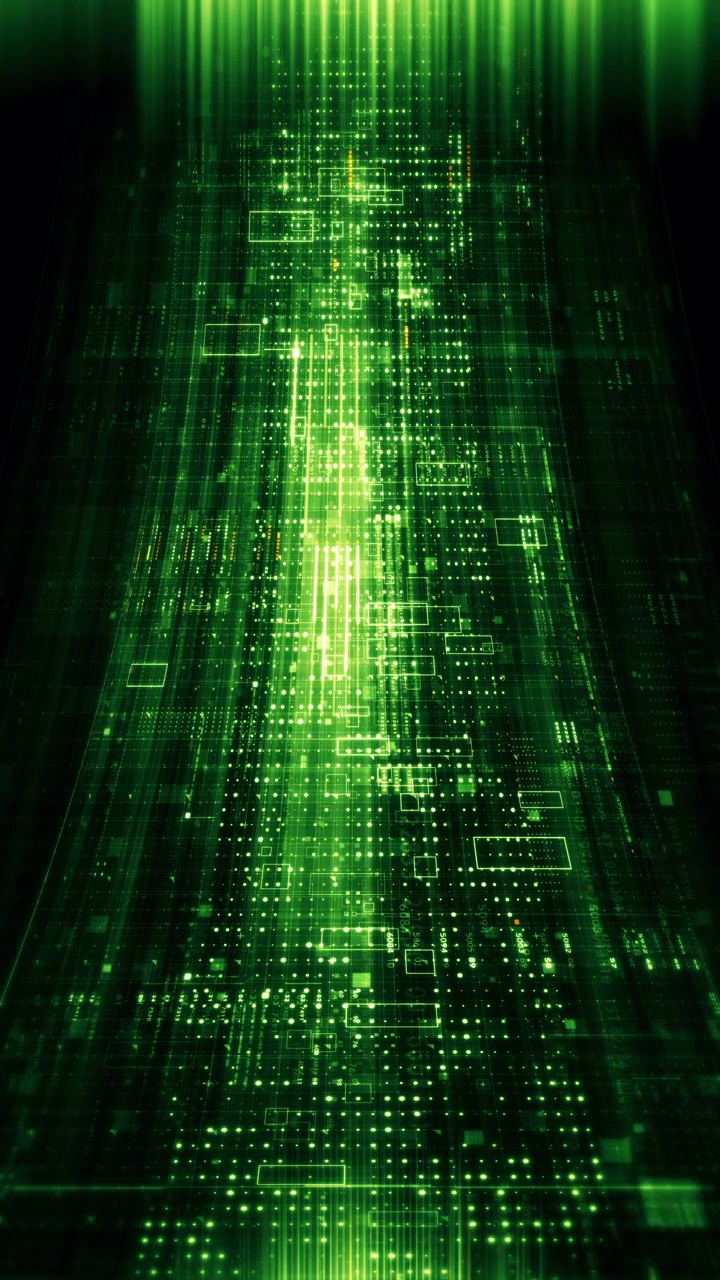 Futuristisk vertikal skærmdisplaymatrix, højteknologisk digital datatelemetri med krypterede tal, dynamisk baggrundsvisning til computerskrivebordsskærmformat