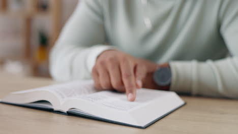 closeup, hands and man reading bible