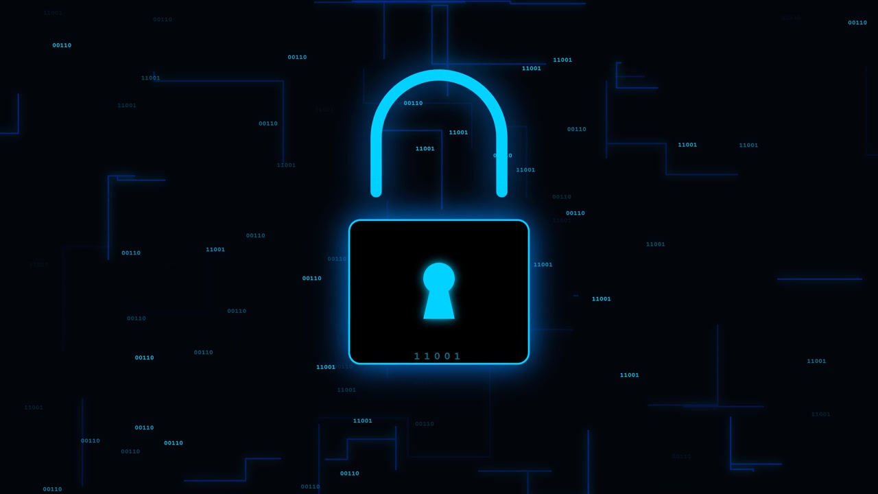 Glowing Digital Padlock Icon Representing Data Encryption and Cybersecurity