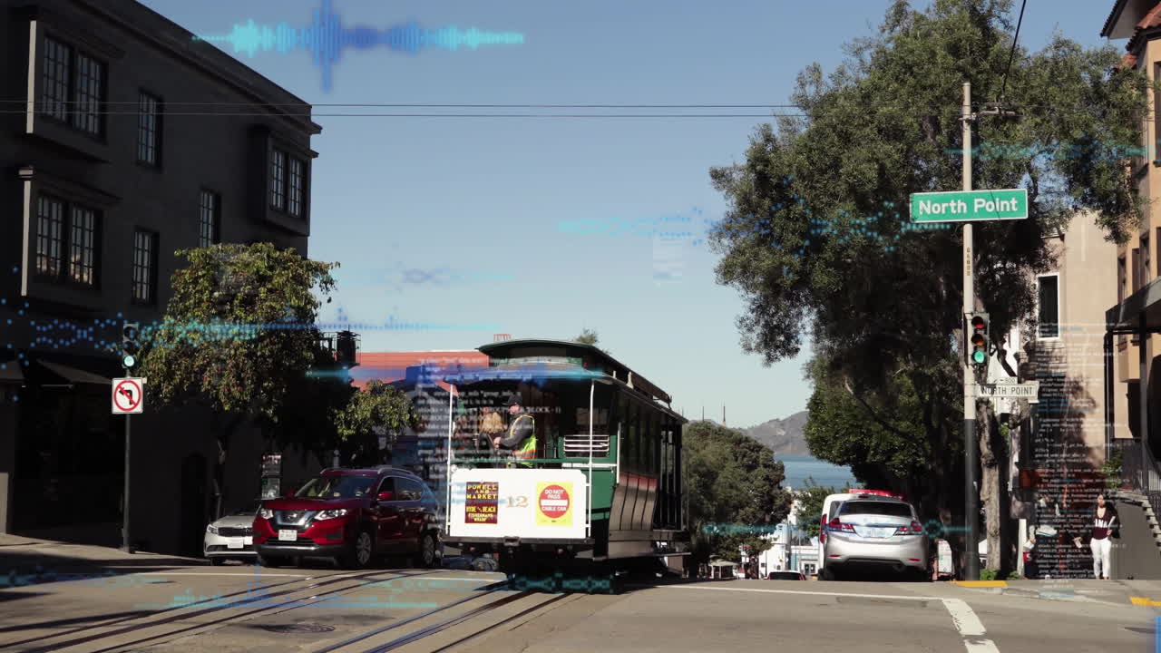 도시 풍경 위의 금융 데이터 처리 애니메이션