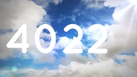 digital animation of increasing numbers against clouds in the blue sky