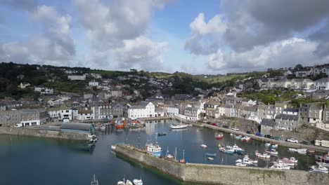 drone flyback of mevagissey harbour in cornwall