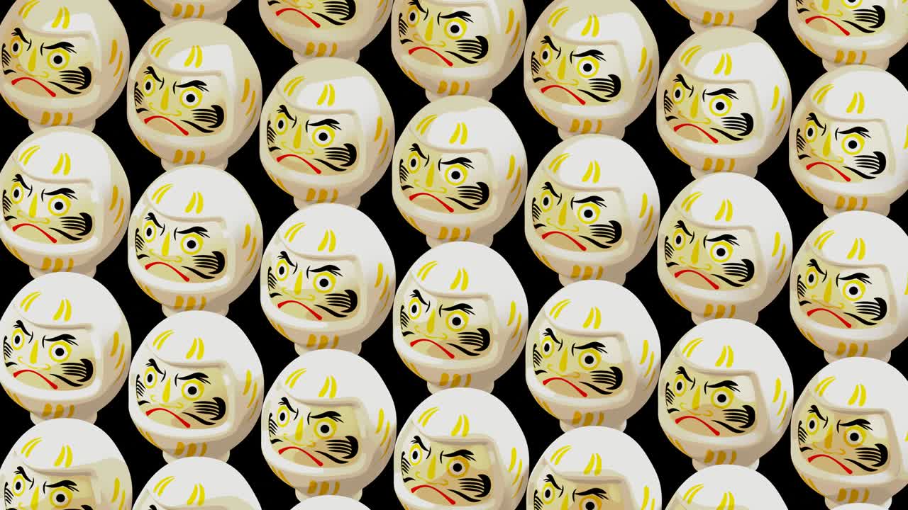 검은색 배경에 색 다루마 인형. 배경에 루프 가능한 애니메이션.