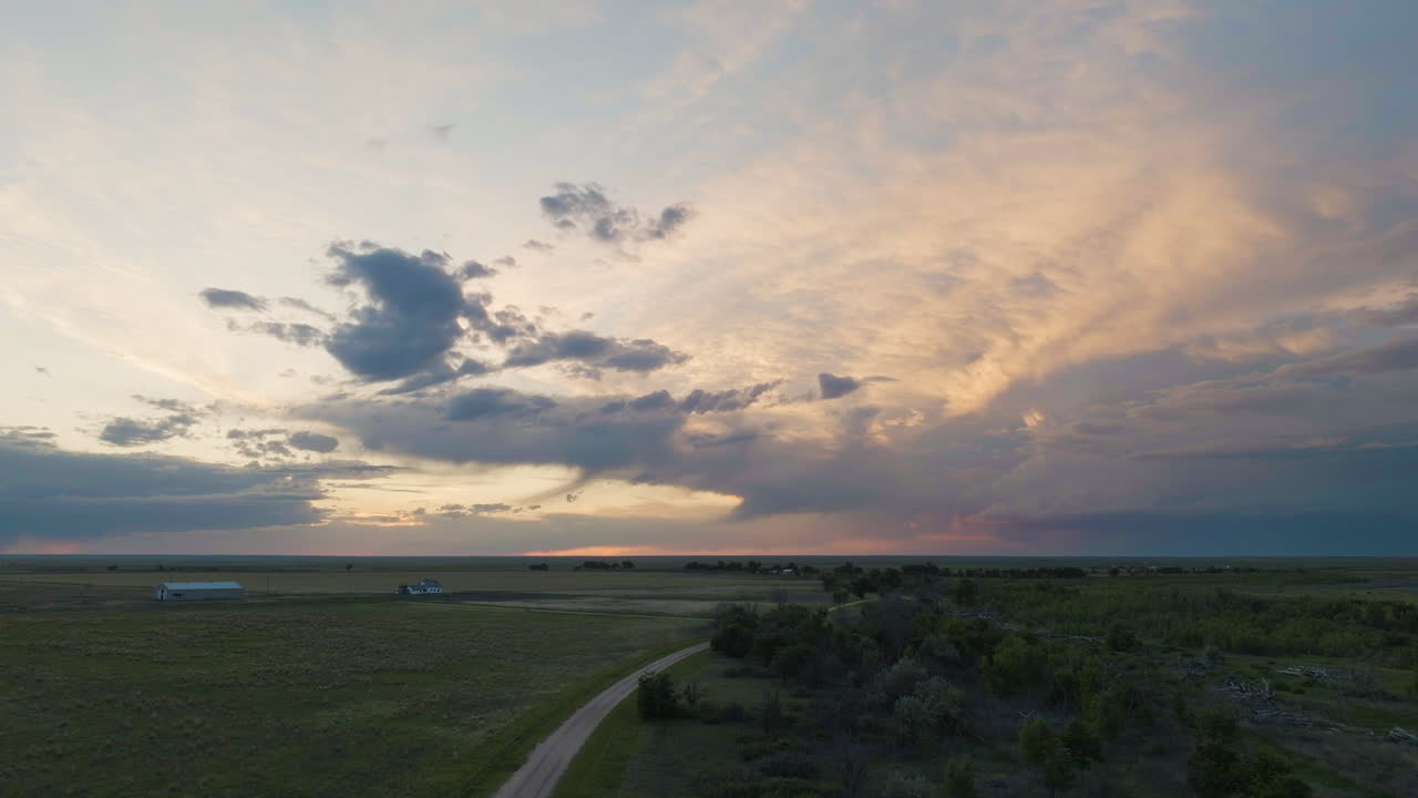 Beautiful Sunset Over The Great Plains Farm Land