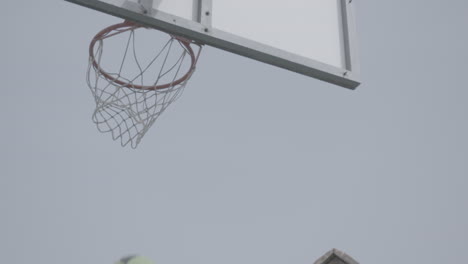 Basketball,-Der-Auf-Dem-Korbring-Hüpft-Und-Dann-Ins-Tor-Fällt-Und-Im-Zeitlupenprotokoll-Einen-Punkt-Erzielt
