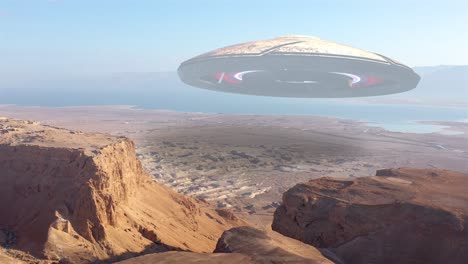 ufo over the dead sea and ancient ruins