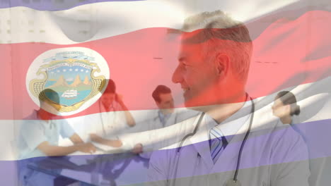 doctors in meeting room with costa rica flag and coat of arms animation
