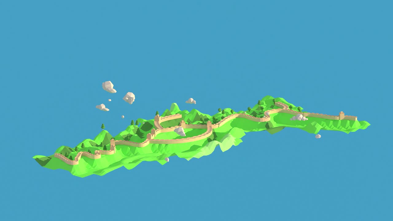 3D animation loop of The great wall of China, 3d rendering Low Polygon Geometry Background. Abstract Polygonal Geometric Shape. Lowpoly Minimal Style Art.