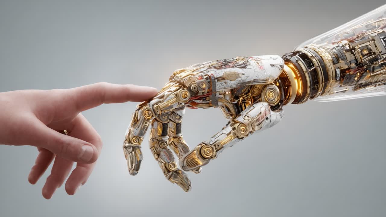 A Fascinating Encounter Between Man and Machine: The Touch of Humanity and Robotics Captured in Stunning Detail