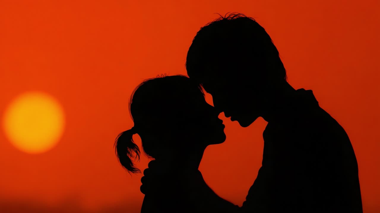 Capturing the Essence of Love: A Beautiful Silhouette of a Couple Embracing at Sunset, Symbolizing Romance and Togetherness in a Serene Background