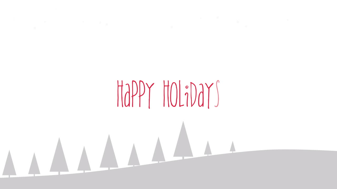 산과 애니메이션 근접 촬영 해피 홀리데이 텍스트