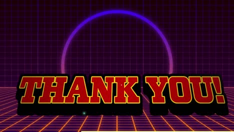 animation of thank you text over neon circle and metaverse background