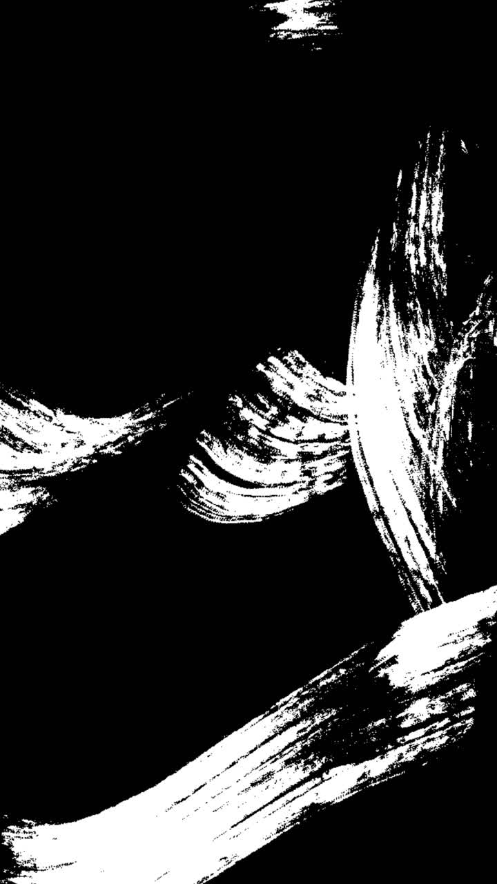 Pennellate bianche astratte e dinamiche su sfondo nero.