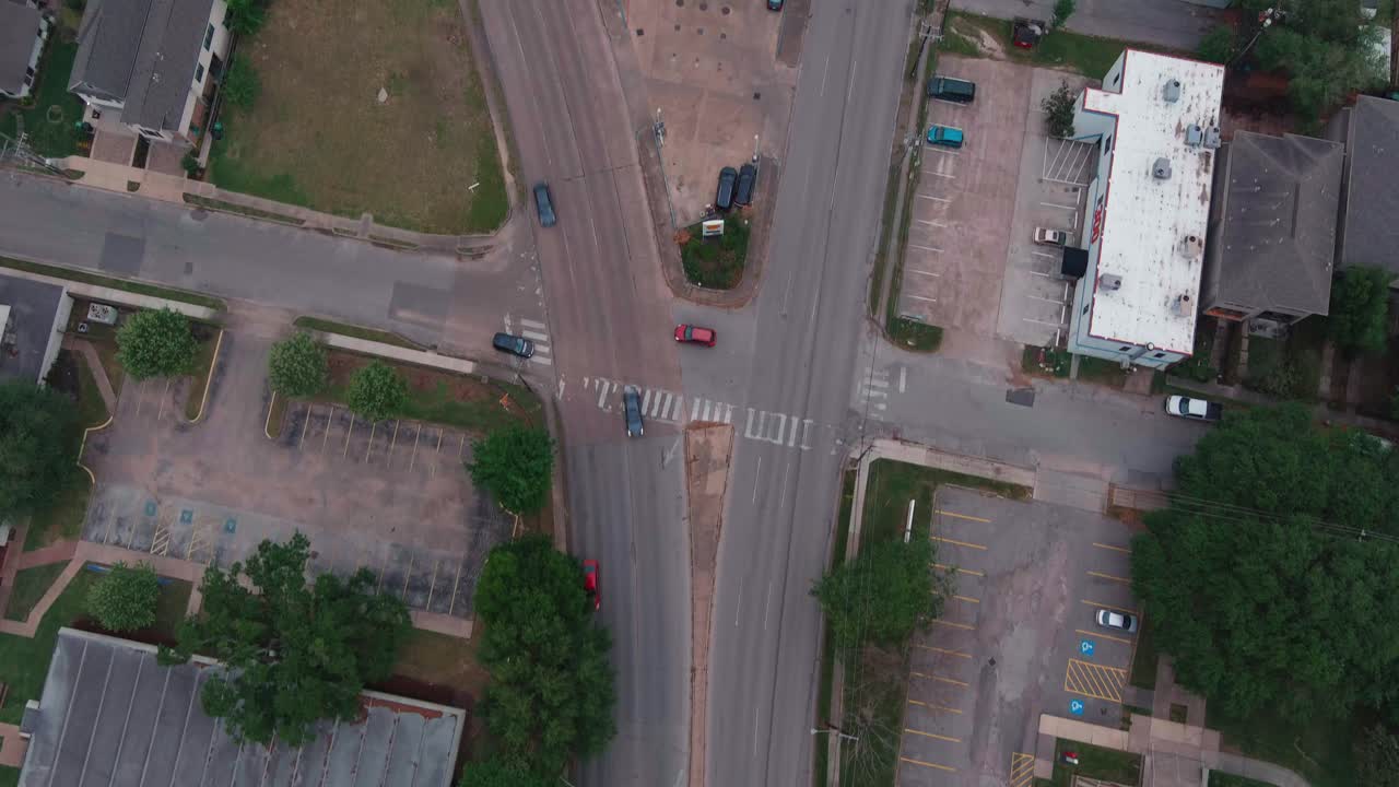 Aerial of cars driving on city street in Houston, Texas